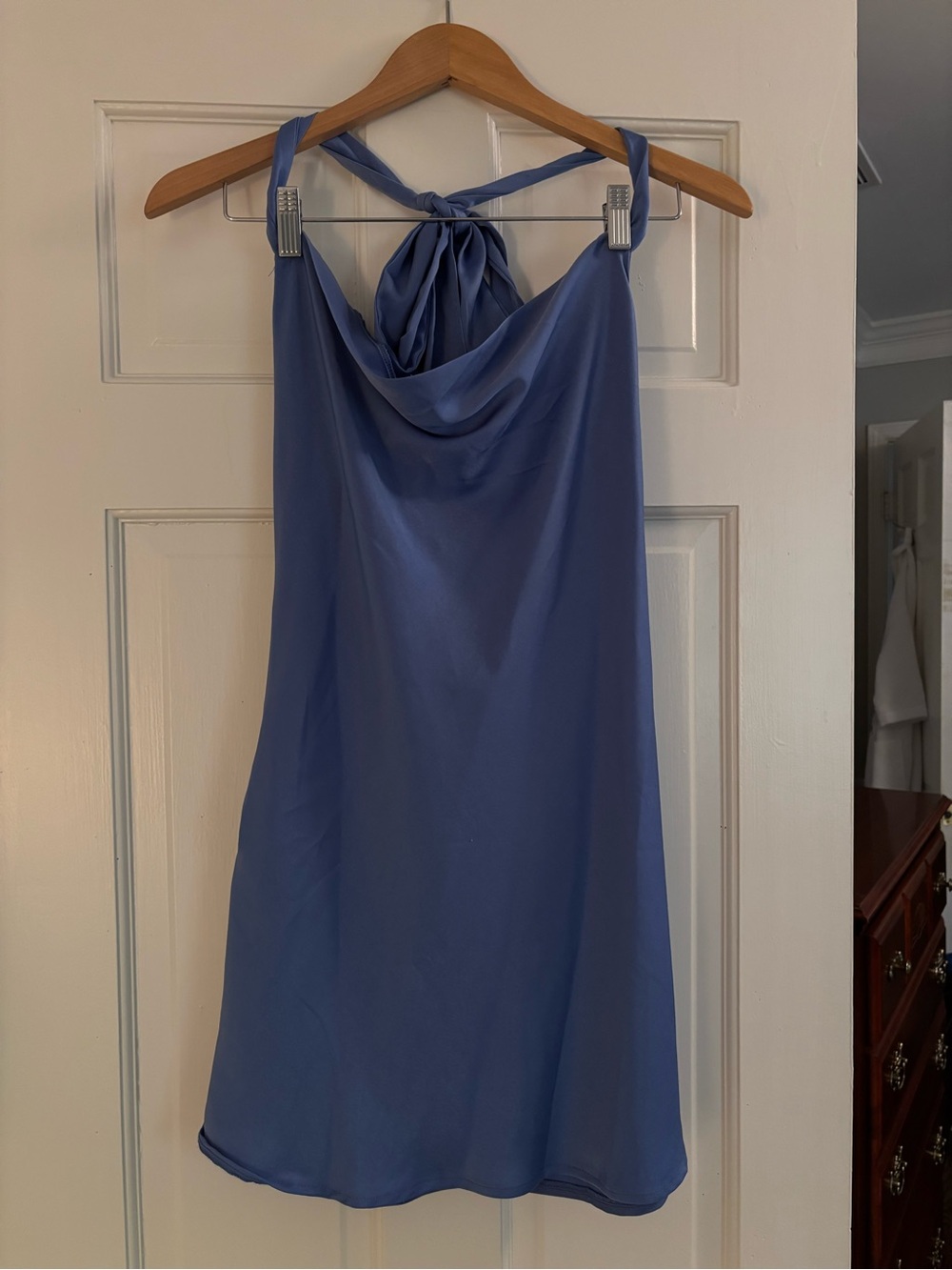 SHEIN Dusty Blue Cowl Neck Halter Mini Dress
